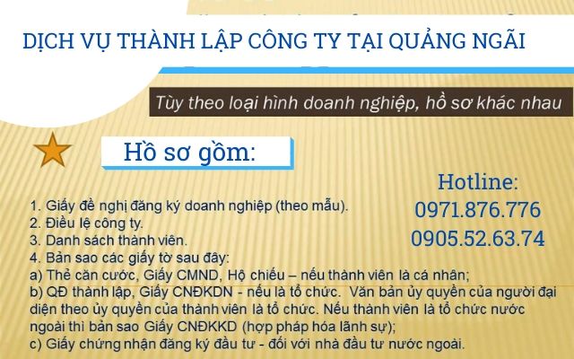 Hồ sơ cần thiết khi thành lập công ty tại Quảng Ngãi